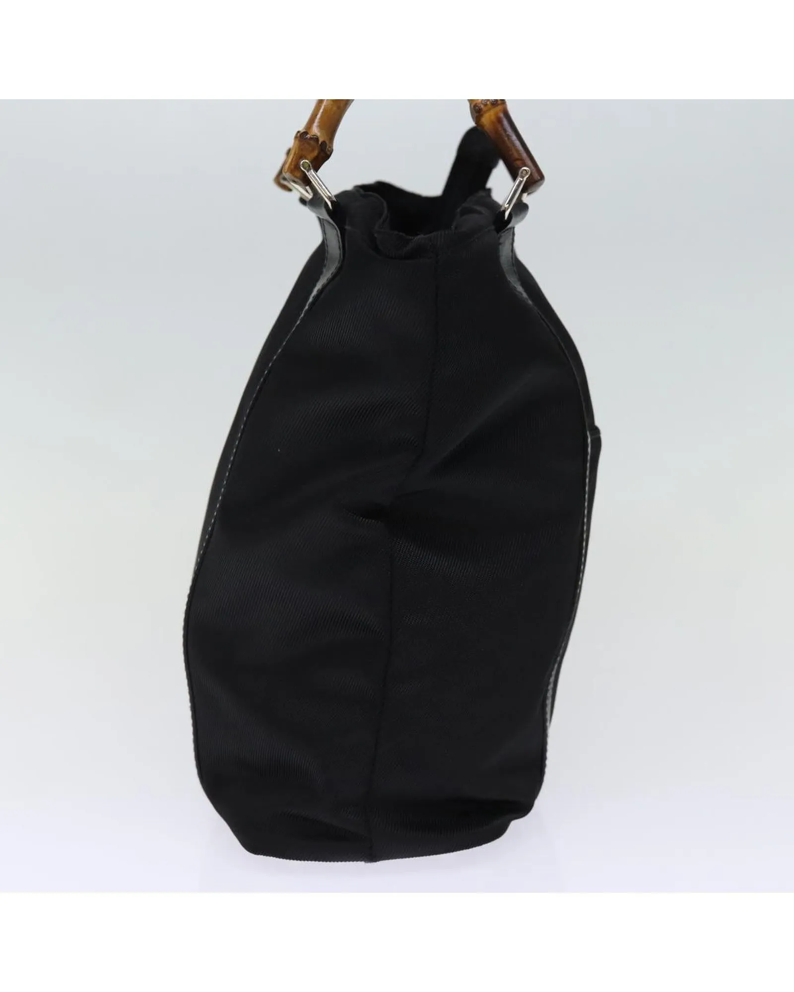 Nylon Hand Bag with Bamboo Handle - Black
