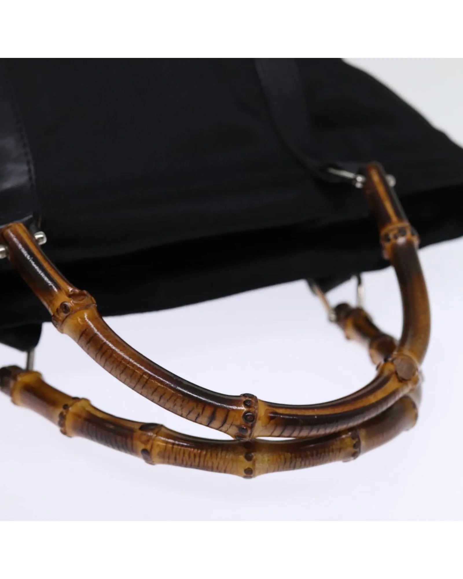 Nylon Hand Bag with Bamboo Handle - Black