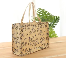 PurpleEssences Jute Tote Bags, Burlap Bags with Laminated Interior and Soft Handles Woven Large Beach Handbag Shoulder Bag