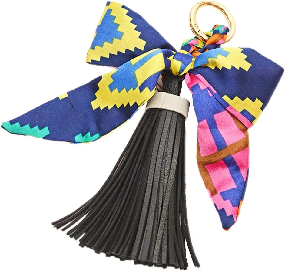 QTMY Silk Ribbon Bow Tassel Bag Pendant Charm Keyring Keychain for Women Purse Handbag Decor