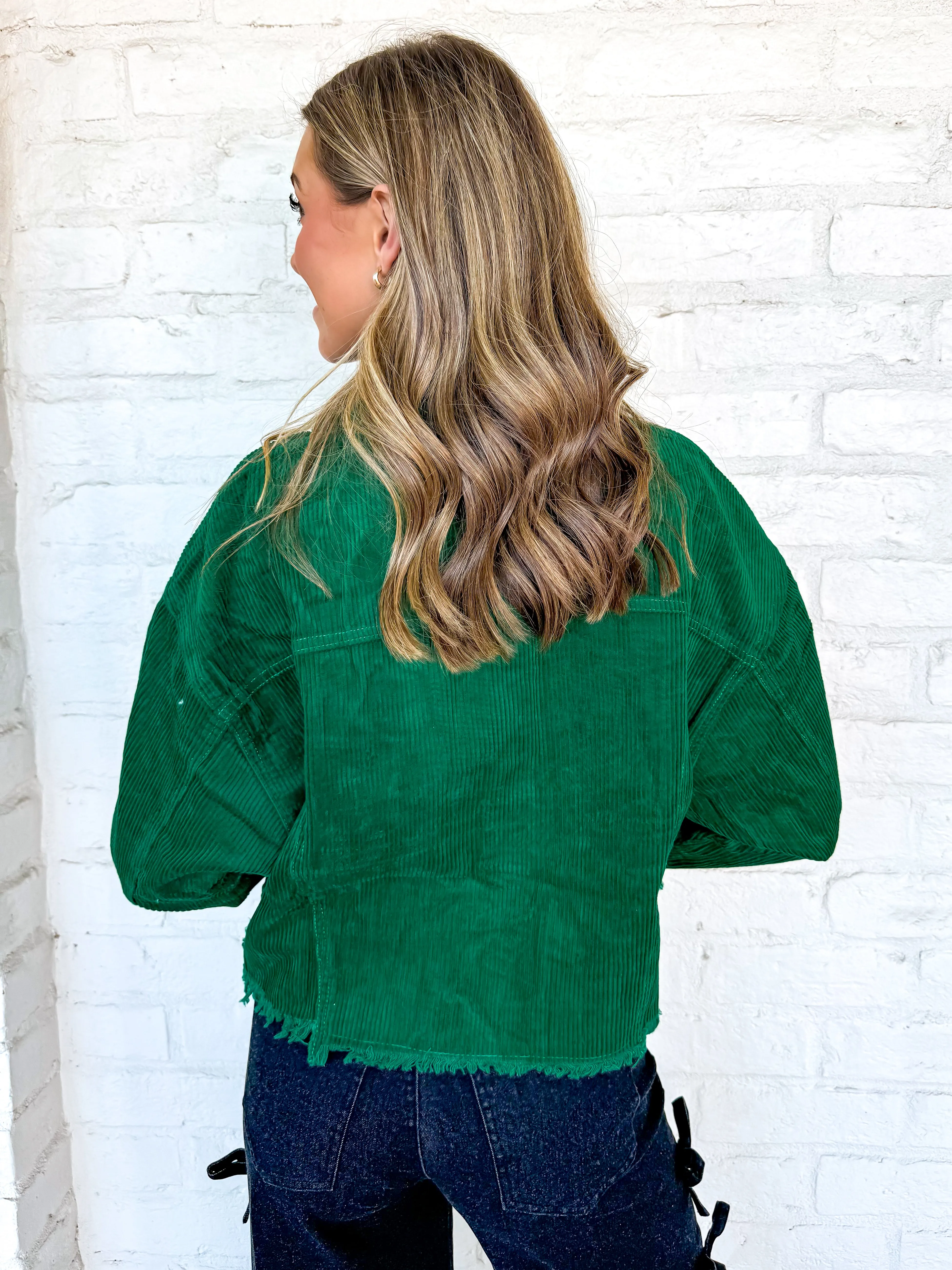Queen Of Christmas Tree and Bow Corduroy Green Jacket