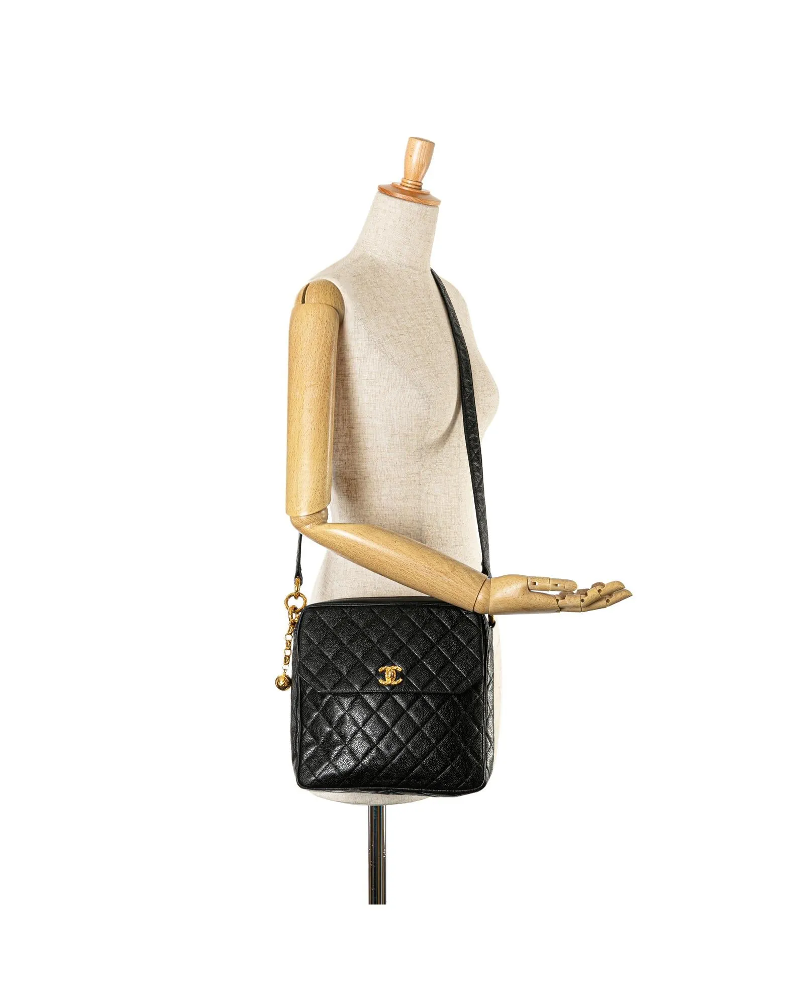 Quilted Caviar Ball Charm Pocket Crossbody Bag with CC Turn Lock Closure