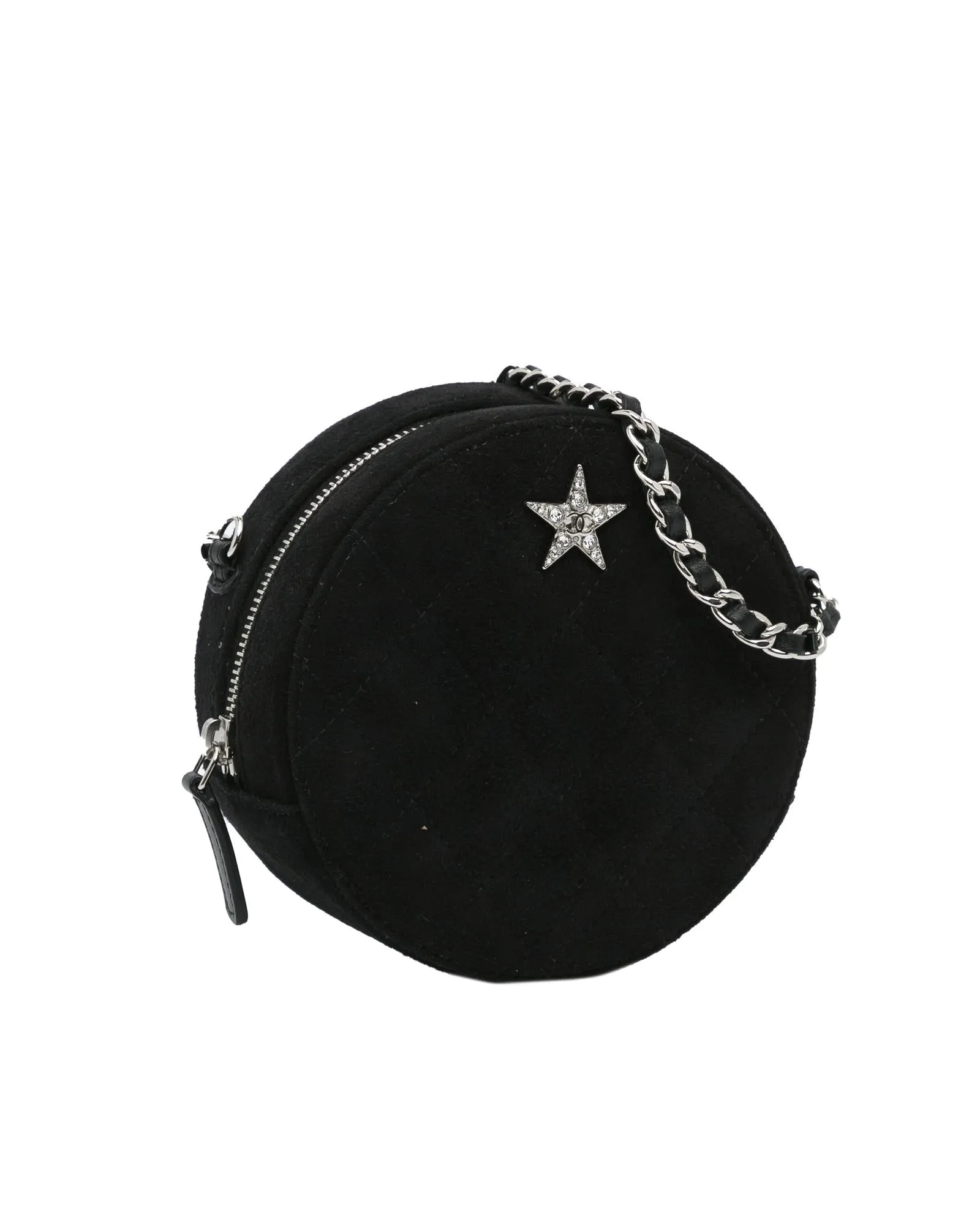 Quilted Suede Round Crossbody Clutch