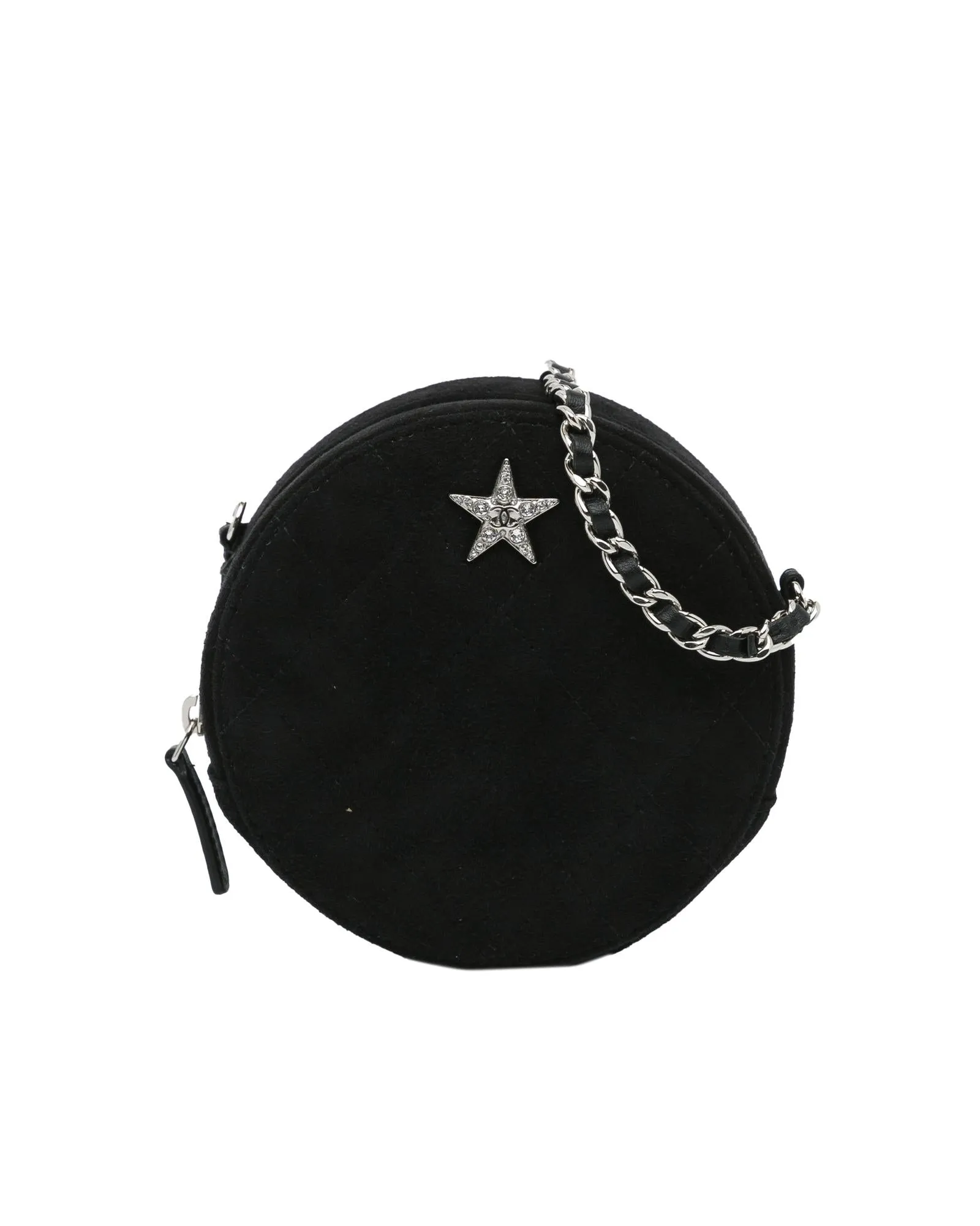 Quilted Suede Round Crossbody Clutch