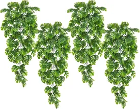 RECUTMS Artificial Hanging Plants 4Pcs, Fake Monstera Leaves Ivy Vine Faux Greenery UV Resistant Tropical Palm Leaf Swag Plant for Garden Home Jungle Hawaiian Luau Party Outdoor Indoor Spring Dcor