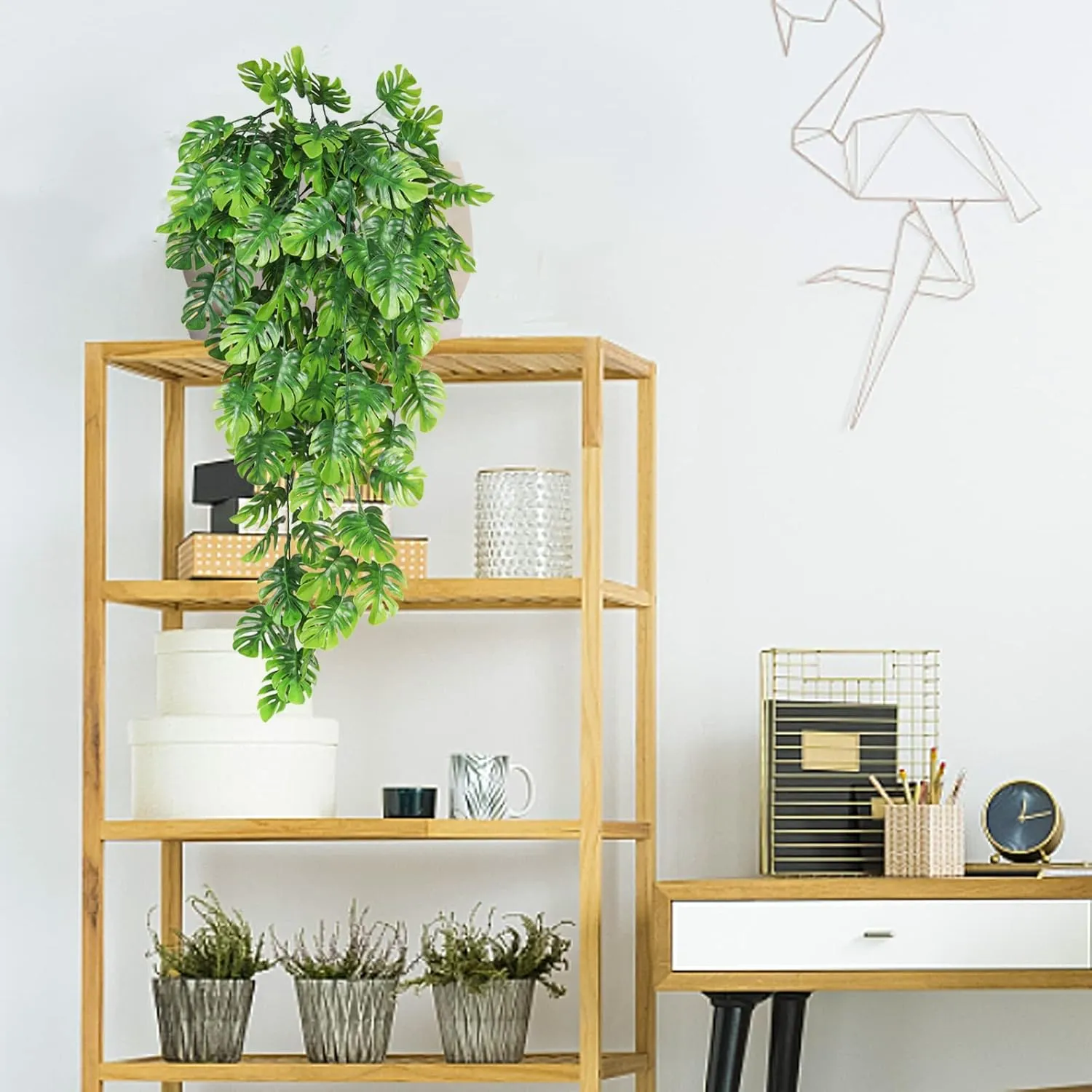 RECUTMS Artificial Hanging Plants 4Pcs, Fake Monstera Leaves Ivy Vine Faux Greenery UV Resistant Tropical Palm Leaf Swag Plant for Garden Home Jungle Hawaiian Luau Party Outdoor Indoor Spring Dcor