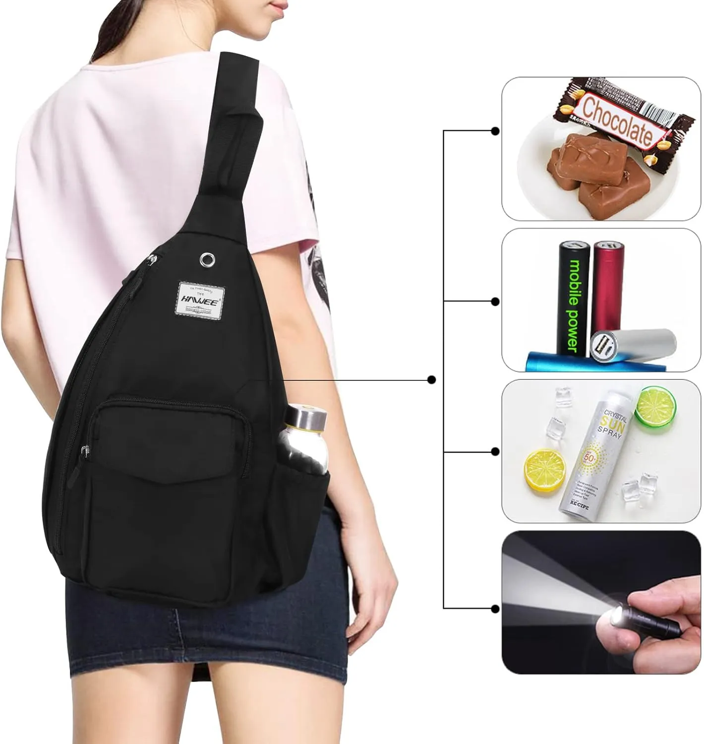 Rope Sling Bag for Women Men Casual Cross Body Daypack Backpack Adjustable Strap Water Repellent for Travel/Sport