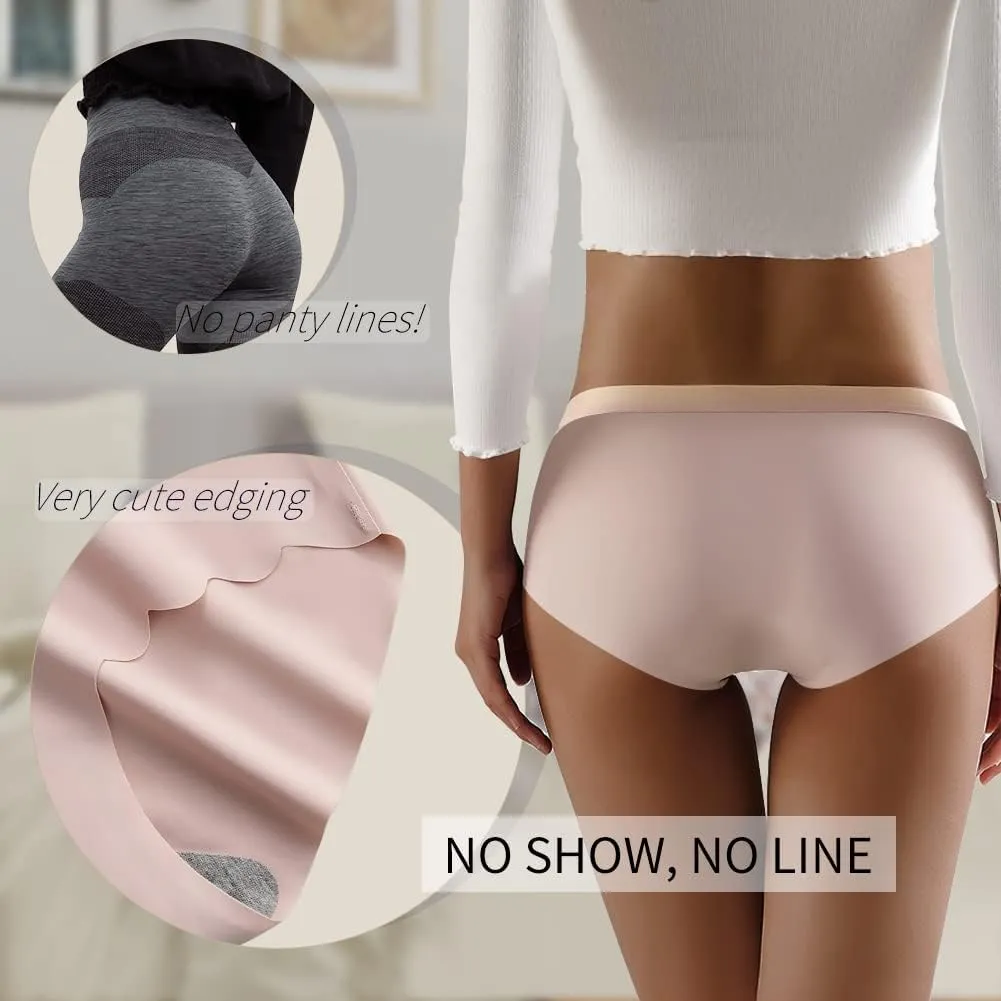 Sexy Code 1701 Seamless Underwear Hipster No Show Invisible Panties Ice Silk Low Rise Briefs for Women Pack of 5