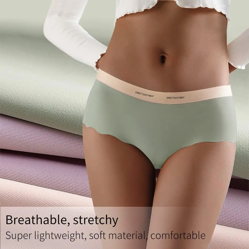 Sexy Code 1701 Seamless Underwear Hipster No Show Invisible Panties Ice Silk Low Rise Briefs for Women Pack of 5