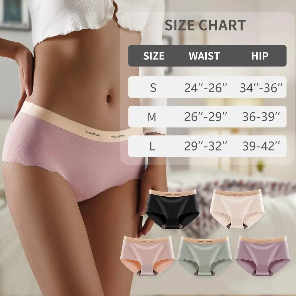Sexy Code 1701 Seamless Underwear Hipster No Show Invisible Panties Ice Silk Low Rise Briefs for Women Pack of 5