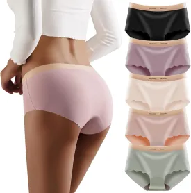 Sexy Code 1701 Seamless Underwear Hipster No Show Invisible Panties Ice Silk Low Rise Briefs for Women Pack of 5