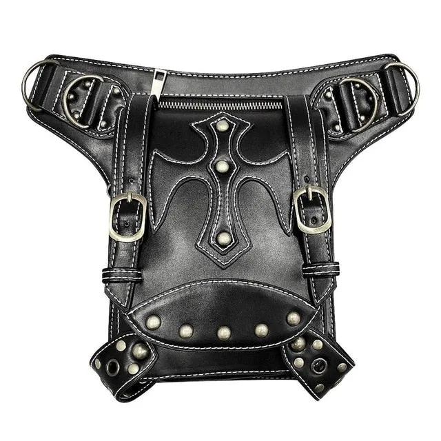 Steampunk Waist PU Leather Rivet Crossbody Shoulder Holster Bag