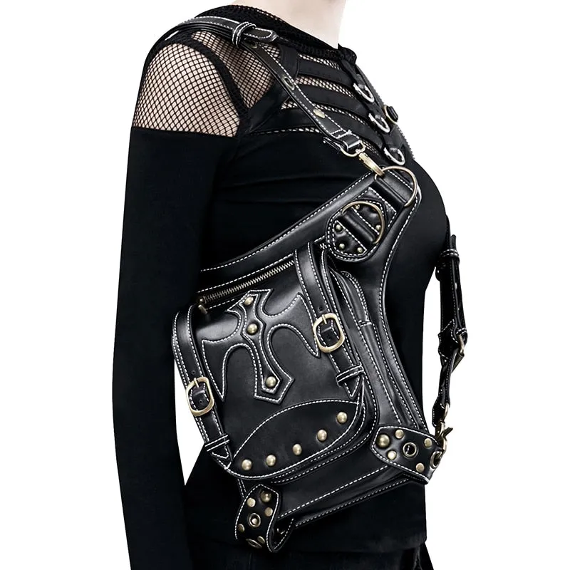 Steampunk Waist PU Leather Rivet Crossbody Shoulder Holster Bag