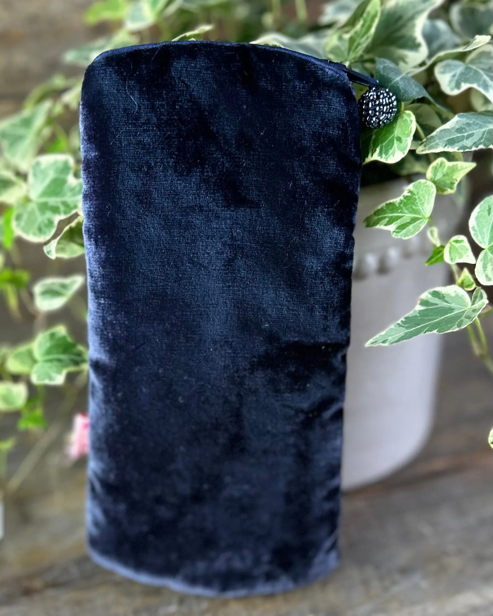 Velvet Glasses Pouch With Multi Coloured Palm Leaves - Navy