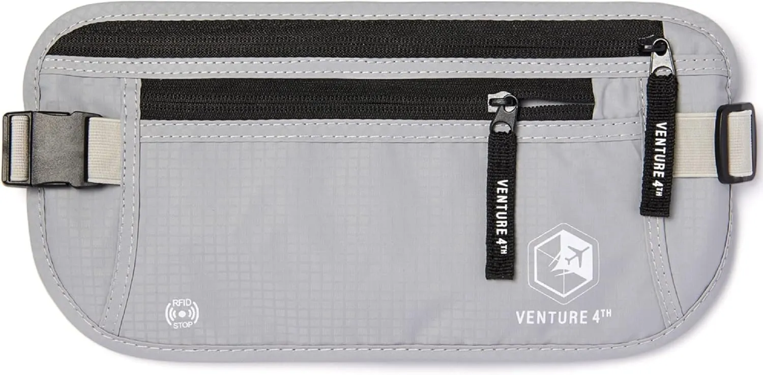 VENTURE 4TH Travel Money Belt RFID Blocking Hidden Waist Stash (Silver)