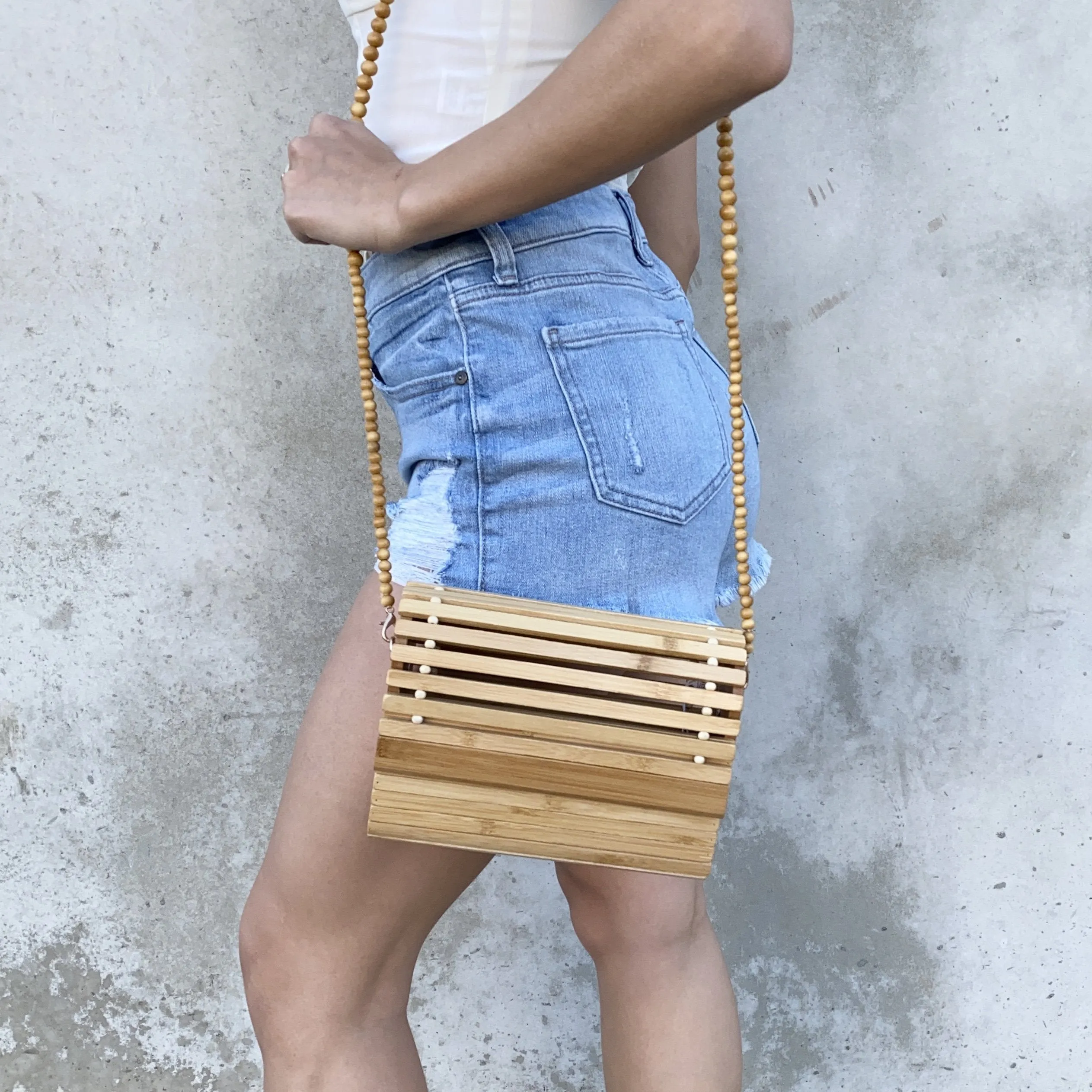 Vera Carved Bamboo Wood Handbag