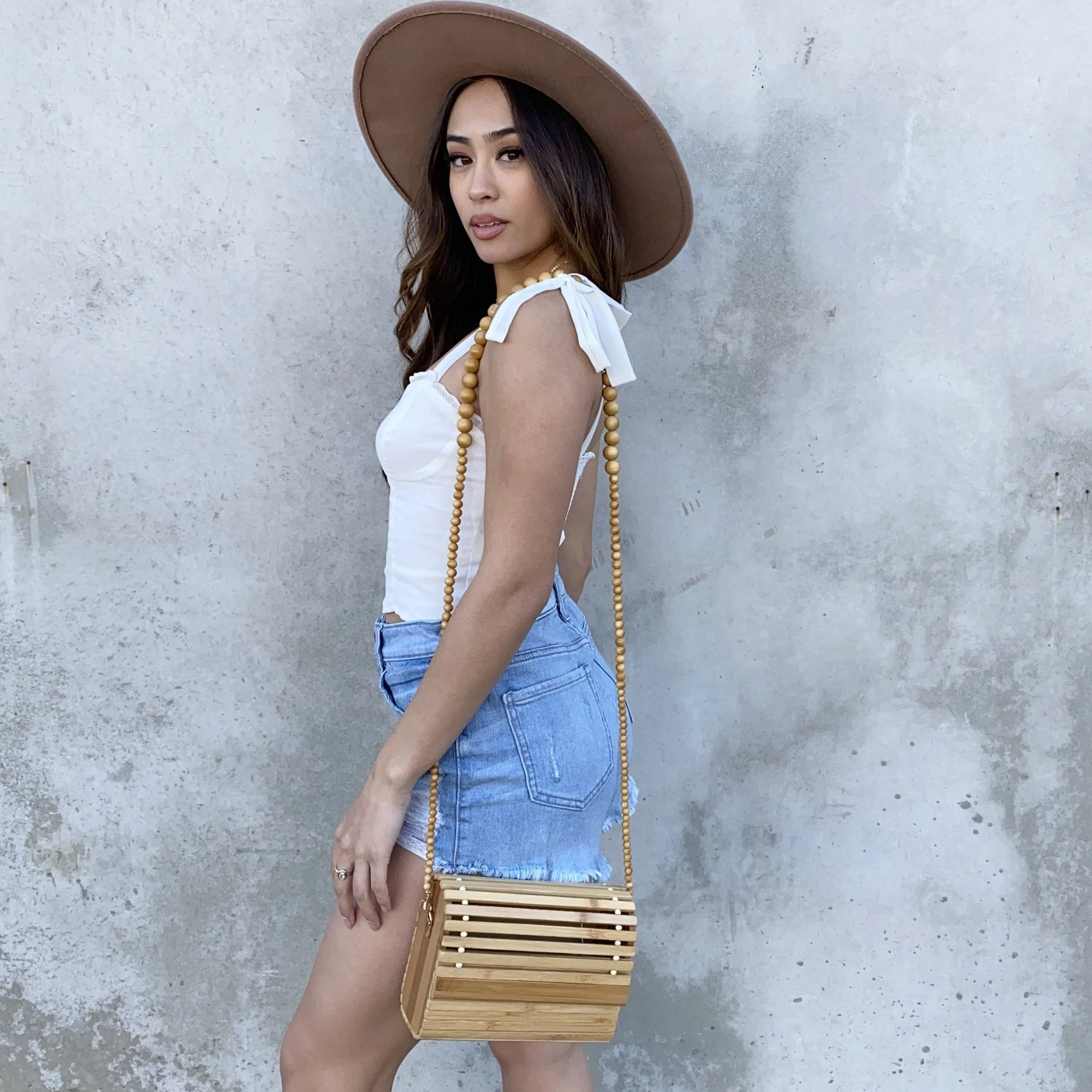 Vera Carved Bamboo Wood Handbag