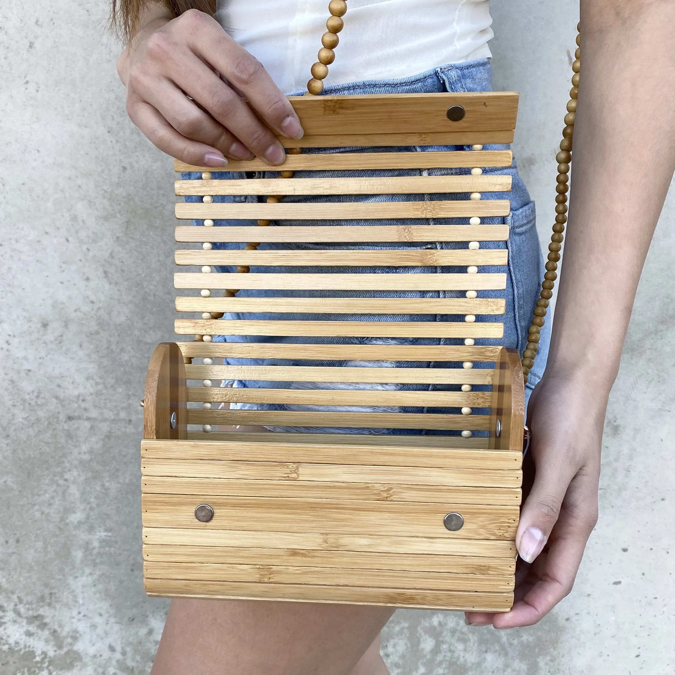 Vera Carved Bamboo Wood Handbag