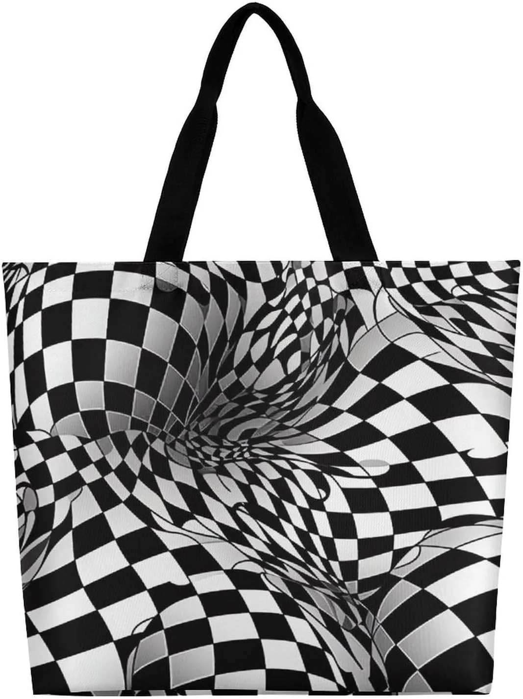 White And Black Lines Tote Bag Large Women Casual Shoulder Bag Reusable Grocery Bag Fasion Handbag for Office Shopping Travel