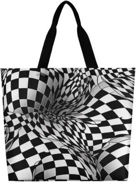 White And Black Lines Tote Bag Large Women Casual Shoulder Bag Reusable Grocery Bag Fasion Handbag for Office Shopping Travel