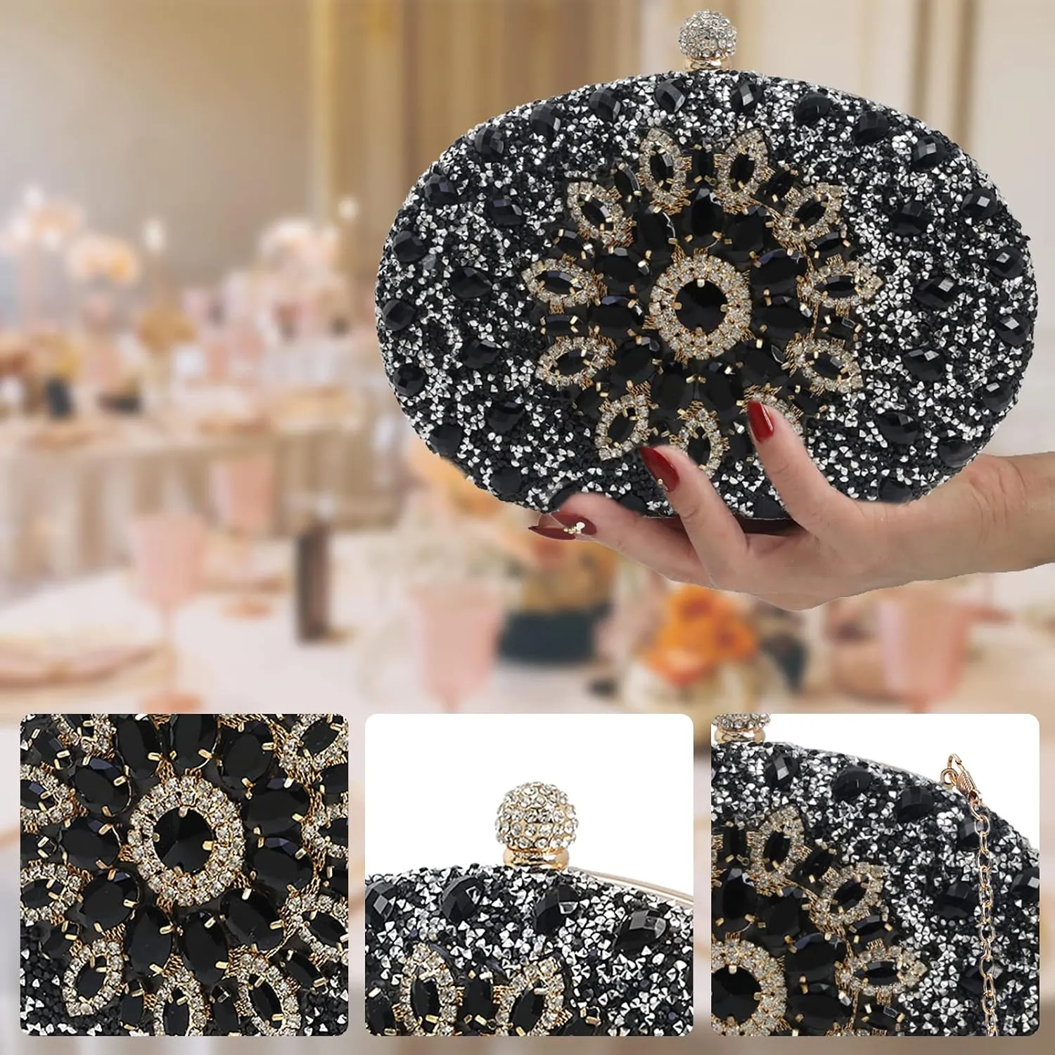 Women Evening Bag Rhinestone Clutch Purse Sparkly Sequin Handbag