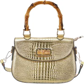 Women Handbag artificial leather Bamboo Top handle Crossbody bag Elegant Purse Evening bag Gift for Women Handmade