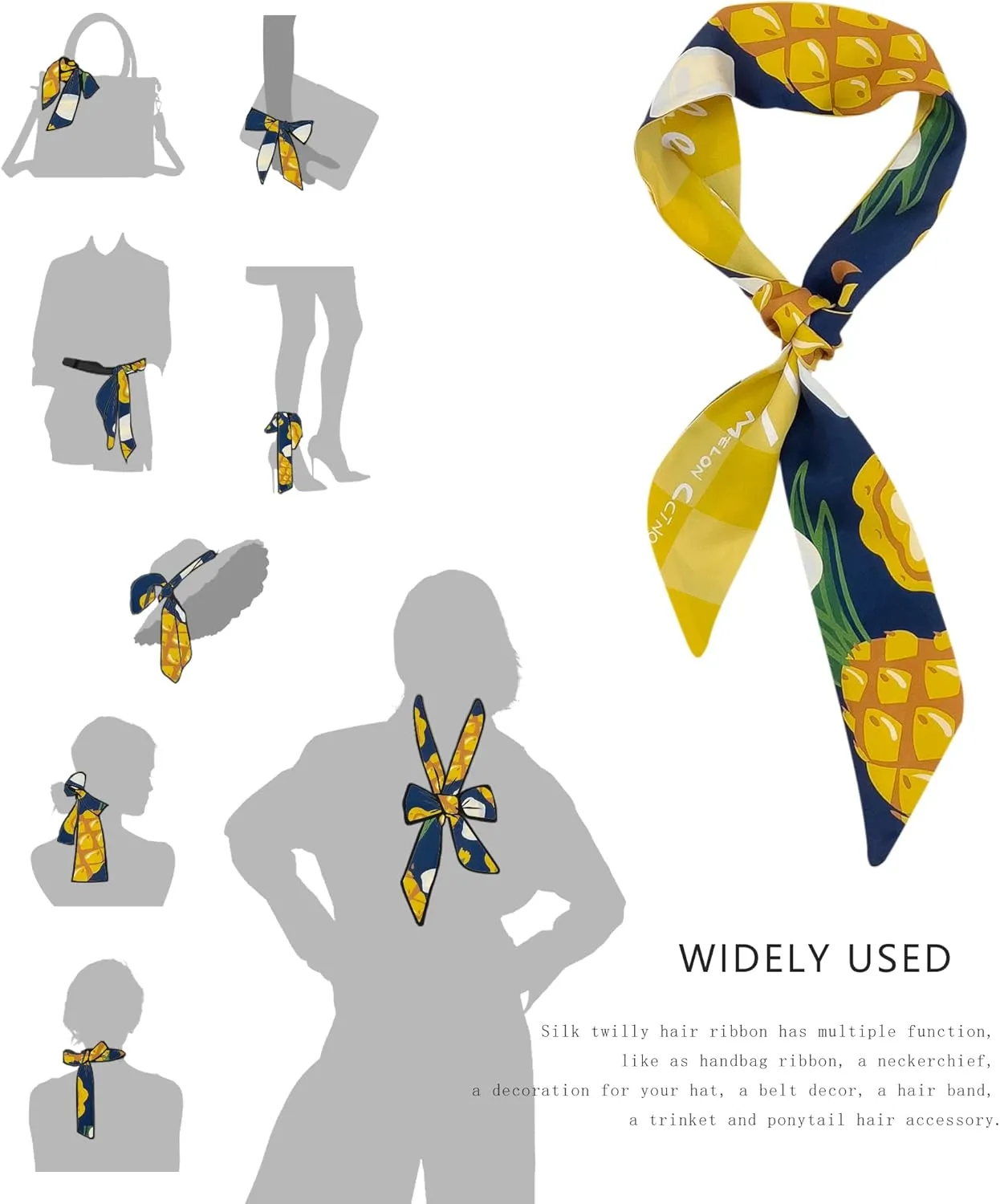 Women's Designer Neckerchief Handbag Handle Ribbon Fashion Scarf Summer Fruit Printed Hair Tie