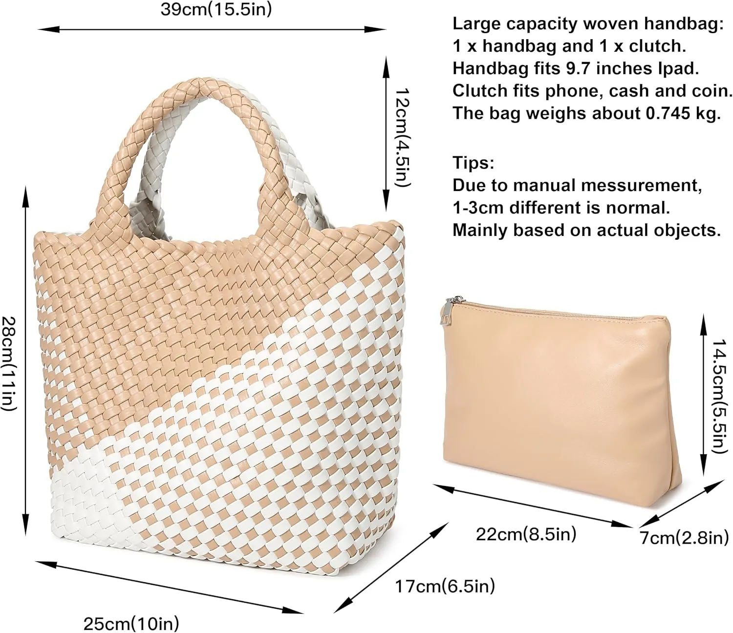 Woven Bag for Women, Vegan Leather Tote Bag Large Summer Beach Travel Handbag and Purse Retro Handmade Shoulder Bag