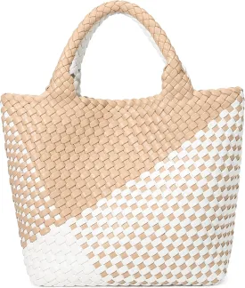 Woven Bag for Women, Vegan Leather Tote Bag Large Summer Beach Travel Handbag and Purse Retro Handmade Shoulder Bag