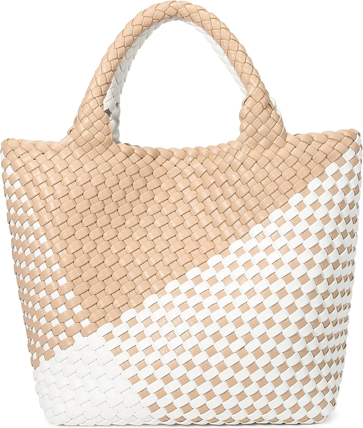 Woven Bag for Women, Vegan Leather Tote Bag Large Summer Beach Travel Handbag and Purse Retro Handmade Shoulder Bag