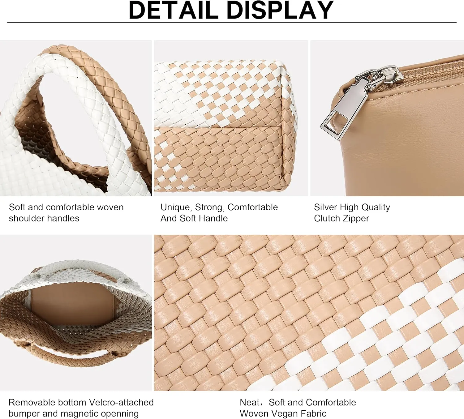 Woven Bag for Women, Vegan Leather Tote Bag Large Summer Beach Travel Handbag and Purse Retro Handmade Shoulder Bag