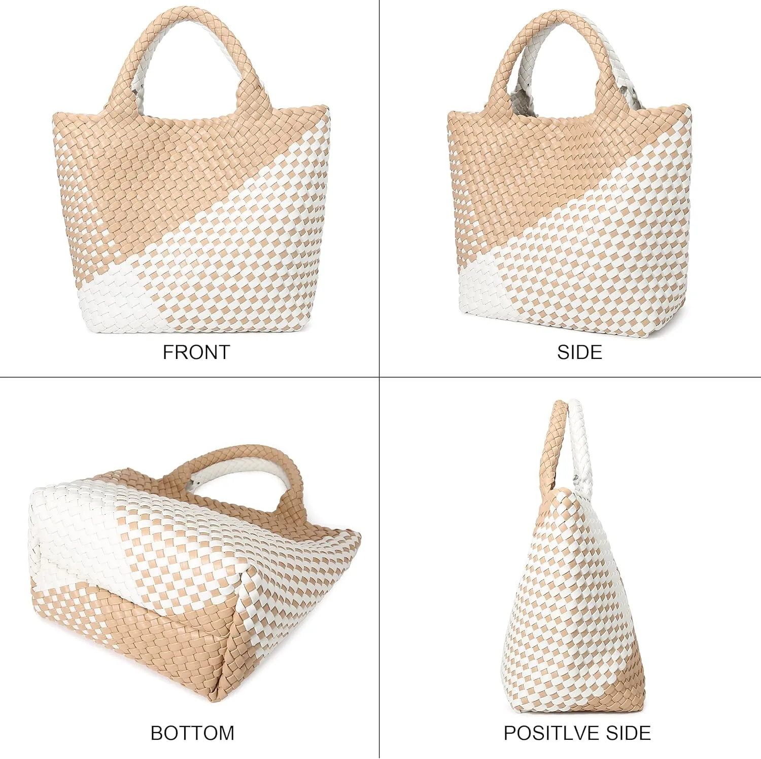Woven Bag for Women, Vegan Leather Tote Bag Large Summer Beach Travel Handbag and Purse Retro Handmade Shoulder Bag