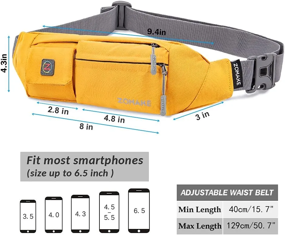 ZOMAKE Small Crossbody Fanny Pack for Women Men, Runner Belt Bag with Adjustable Strap, Water Resistant Waist Bag for Running